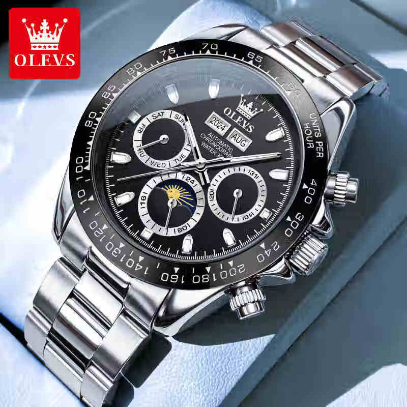 劳力士王子瑞士进口手表男士款迪通拿机械表白熊猫迪防水夜光名牌绿金迪男表 瑞士进口-黑熊猫迪