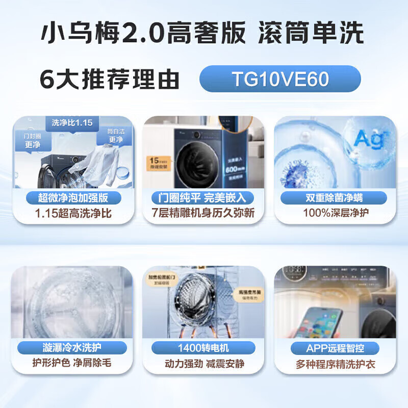 С��죨LittleSwan��ϴ�»���Ͳ ȫ�Զ�10KG ��ƽȫǶ ΢�������վ� 1.15ϴ��������Ͷ�� �Ծɻ��� �ҵ���Ҳ��� TG10VE60 2299.2Ԫ