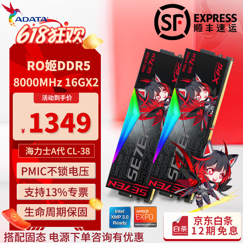 威刚（ADATA）XPG龙耀D500G RO姬联名DDR5台式内存条C28时序严选海力士Adie颗粒ddr5内存条灯条套装9800X3D专用 【C38/Adie】8000 16G*2 RO姬