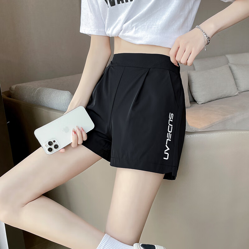 芳嫔体考短裤女运动裤防走光干阔腿三分热子 黑色 S80-100斤 均码