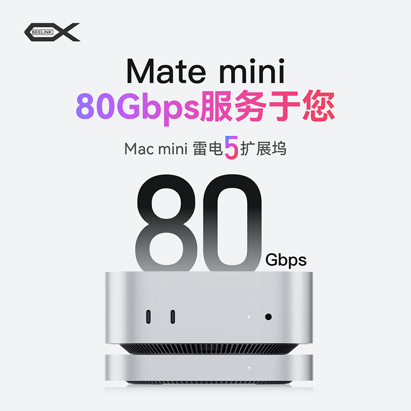 零刻Mate mini 容量款 扩展坞 Mac mini高速80Gbps拓展坞底座硬盘盒扩容16TB 读写远超原机硬盘