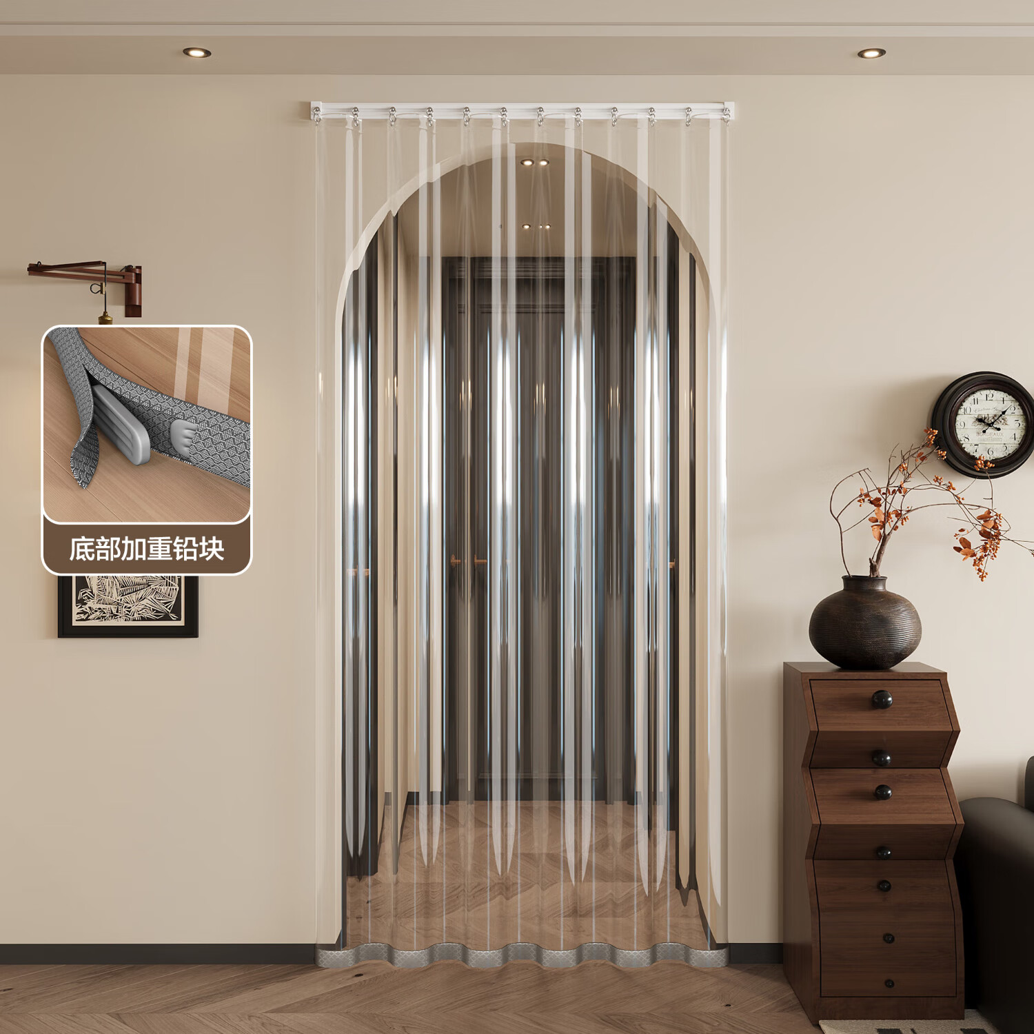 柏格美新款轨道款塑料透明门帘厨房油烟隔断帘空调挡风帘免打孔遮挡