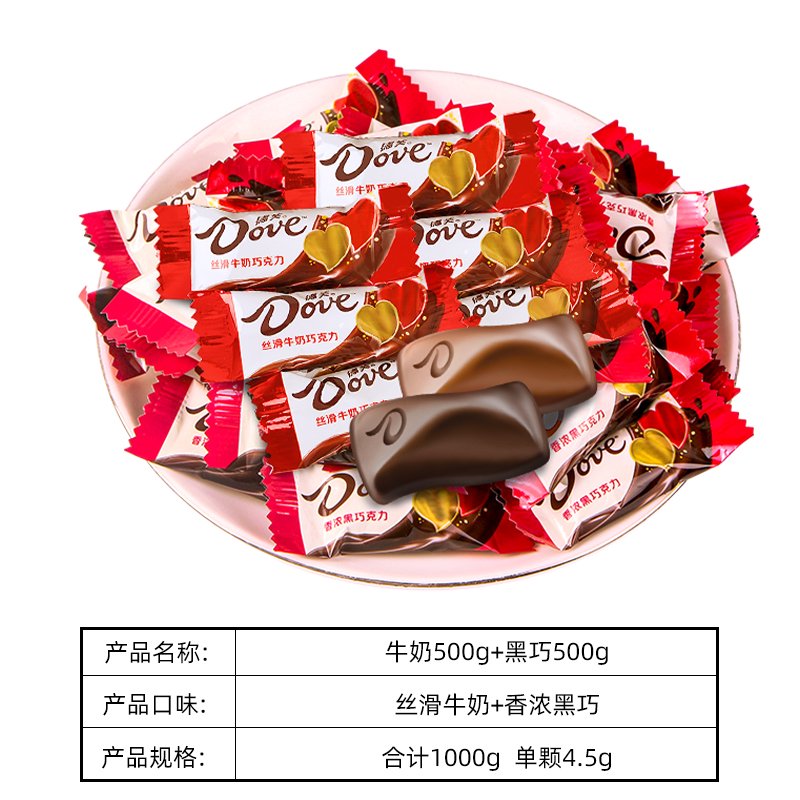 德芙（Dove）德芙巧克力4.5g结婚喜糖散糖丝滑牛奶黑巧散装婚庆糖果零食乔迁 德芙巧克力1000g牛奶+黑巧 单颗