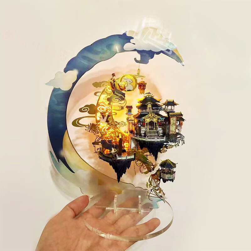 月宫广寒宫艺模金属拼装模型3d立体拼图diy成人国风蓬莱仙岛 月宫【含灯】 赠工具 支架 贴纸