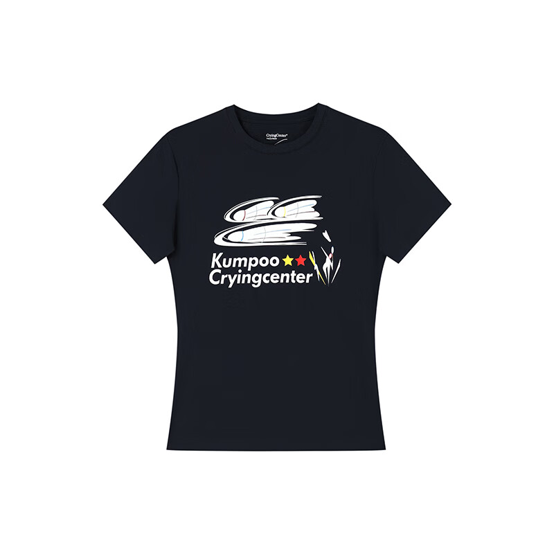 Crying center 哭喊中心 羽毛球联名（kumpoo薰风）系列 情侣款运动凉感速干短袖 蓝黑色 女款 L