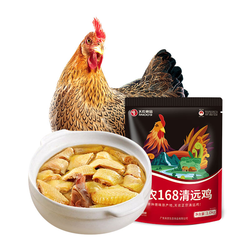 天农食品 168原种清远鸡1kg 生鲜无抗整鸡肉 生态散养土鸡走地鸡168天以上