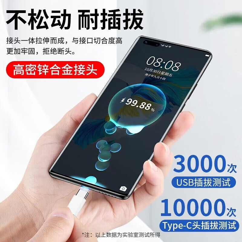 【闪充】数据线type-c充电线6A闪充适用于华为vivo荣耀OPPO/三星手机快充数据线 1m 6A 四芯 1条装 1米