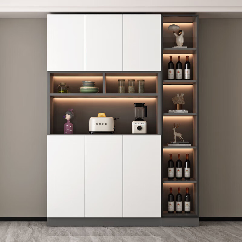 弗斯美餐边柜现代简约轻奢风客厅储物柜碗柜厨房收纳柜酒柜家用茶水柜 款式6：160*40*220【送感应灯】