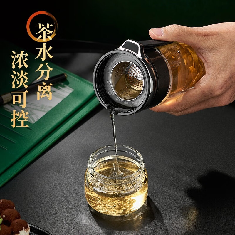 胖东来同款德国进口品质茶水分离杯茶杯双层泡茶杯玻璃杯防爆 升级款金色520ML【双层加厚_防爆