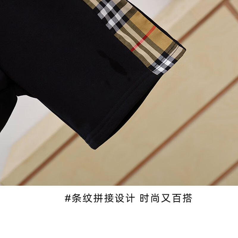 史努比儿童拼格子套装童装男童洋气2026夏季翻领休闲运动中小童时尚套装 格子短袖套装 90 【建议20-24斤】