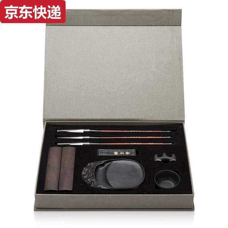 奇立彩探远狮毛笔文房四笔墨纸砚湖笔狼毫兼毫毛笔初学成人练习礼盒套装 狼羊兼毫文房四宝