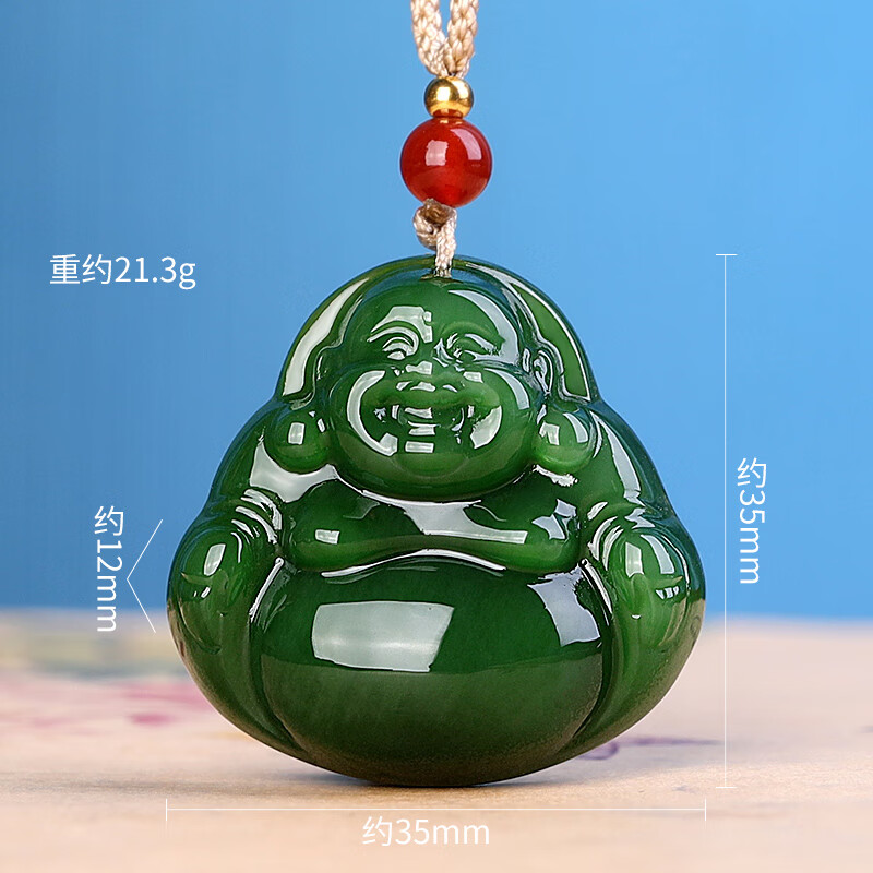 九福潤孤品天然和田玉碧玉彌勒佛吊墜菠菜綠佛佑康泰掛件佛伴祥瑞玉墜