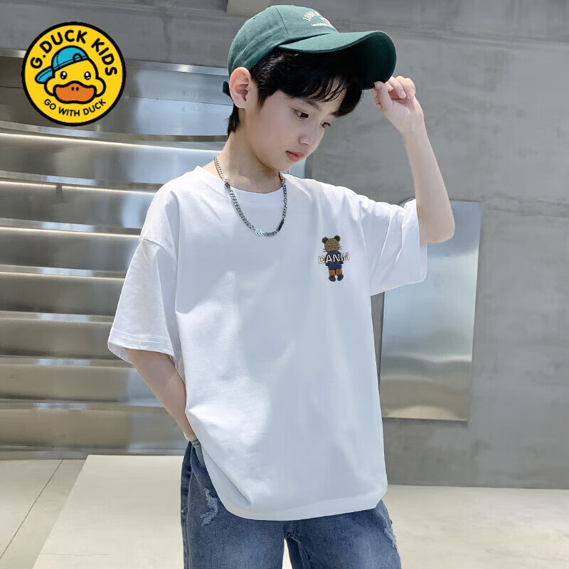 G.DUCKKIDS儿童装男童短袖t恤夏装2025年新款中大童纯棉夏款男孩夏季上衣潮 方向标蓝色 120 cm