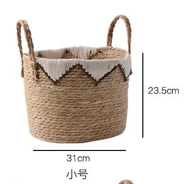 宜然家居北欧草编手提收纳筐家居装饰收纳篮蒲草编织储物脏衣服整 小号