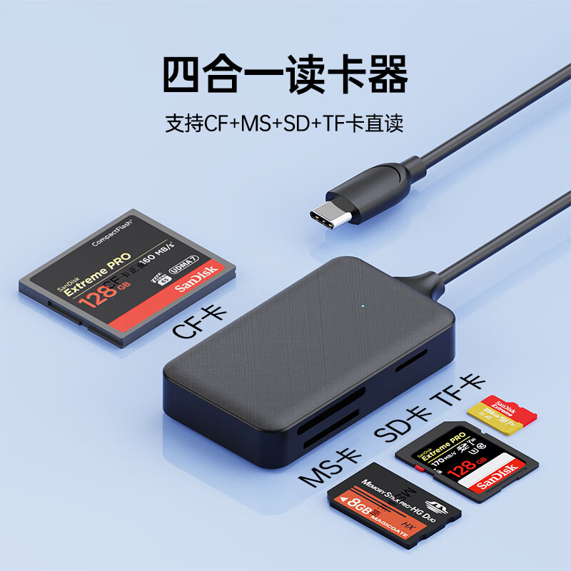 宸芃DRACO3.0高速数据线sd/tf/MS/CF卡usb/Type-c读取行车记录仪内存储存卡手机电脑单反相机照片 Typec2.0支持SD/TF/MS/CF卡
