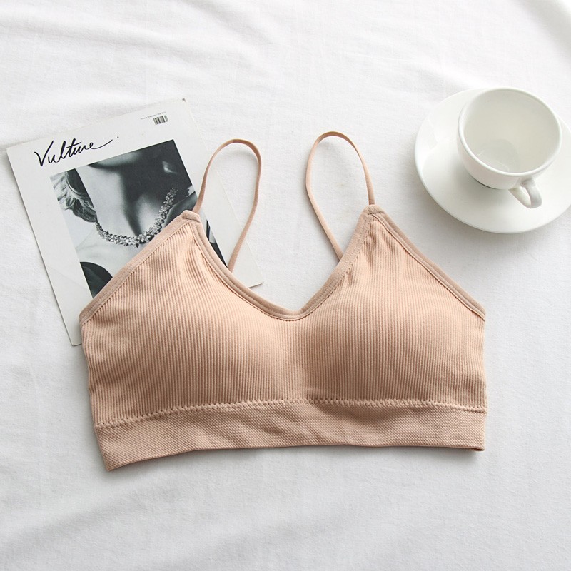 俞兆林2件运动文胸美背内衣女薄款无钢圈胸罩高中学生少女裹胸吊带背心 细肩带美背文胸(白色+肤色) 均码 (85-130斤)