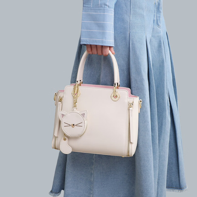 纪诗哲轻奢包包女包单肩包女士斜挎包七夕圣诞节送老婆女友纪念节日礼物 米白色【轻奢女包女神节送礼】 中包精美礼盒包装