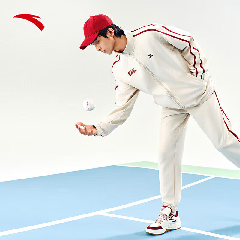 安踏运动套装男款抓绒保暖防风户外跑步训练针织外套