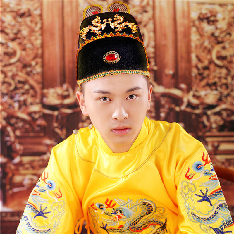 米詩德龍袍皇帝衣服全套明朝皇帝服裝龍袍男皇上古裝明制漢服刺繡黃袍中 龍袍配黑龍帽 190 均碼