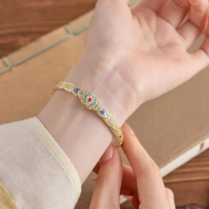 纯银唐草纹手镯女9999实心足银镯子中式民族风复古传承手环 中式宫廷银手镯丨25礼盒丨证书