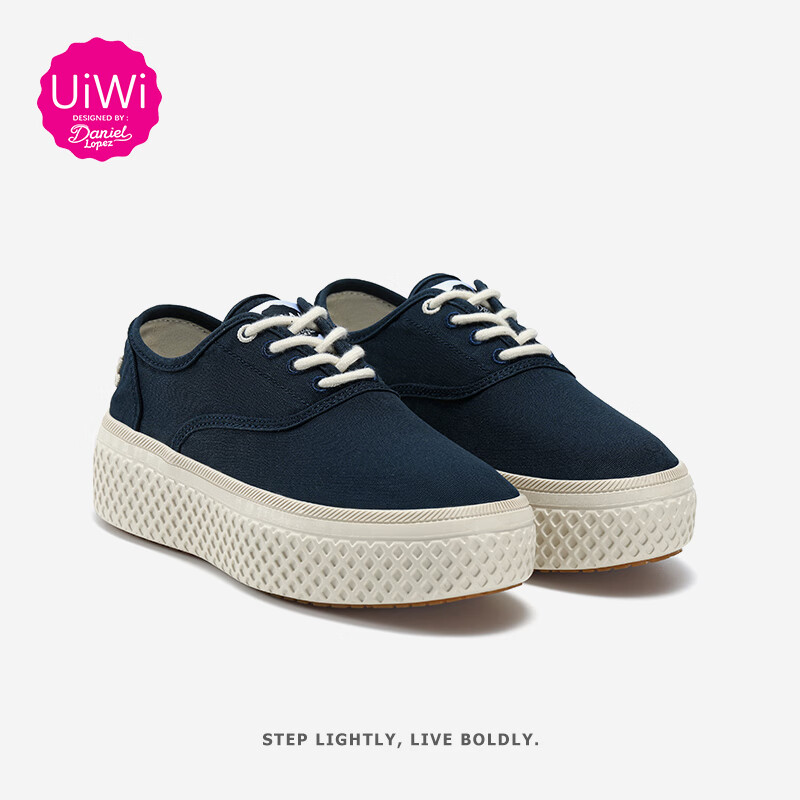 UIWI 西班牙原创新款帆布鞋厚底增高女鞋小白鞋板鞋轻便软底休闲鞋 牛仔蓝U172 40 （请拍大一码）