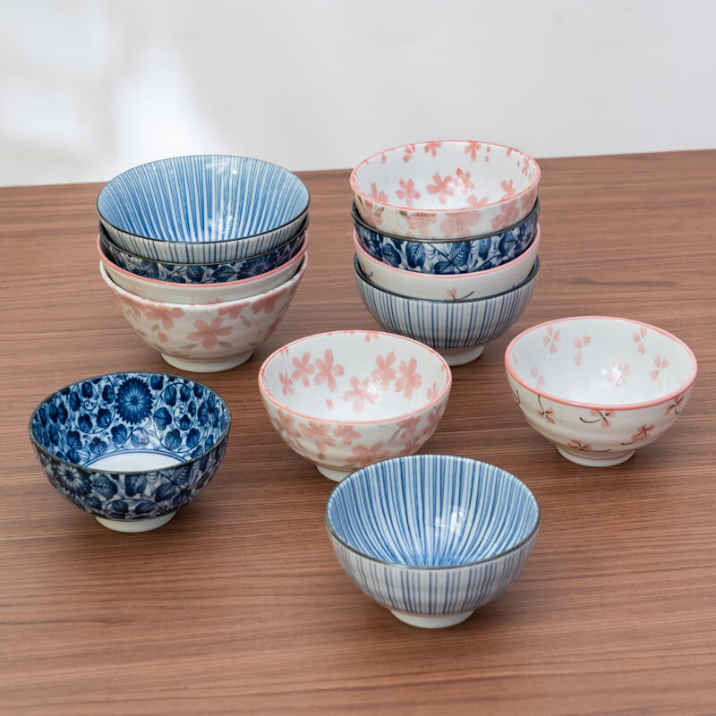 美浓烧日本进口釉下彩高颜值家用饭碗日式精美米饭碗陶瓷餐具 5.0英寸布目樱花饭碗