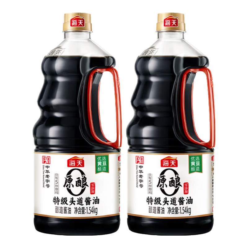海天酱油 零添加原酿本味1.54kg0添加生抽一级酿造酱油炒菜家用调味品 【0添加】特级头道酱油1.54kg*2