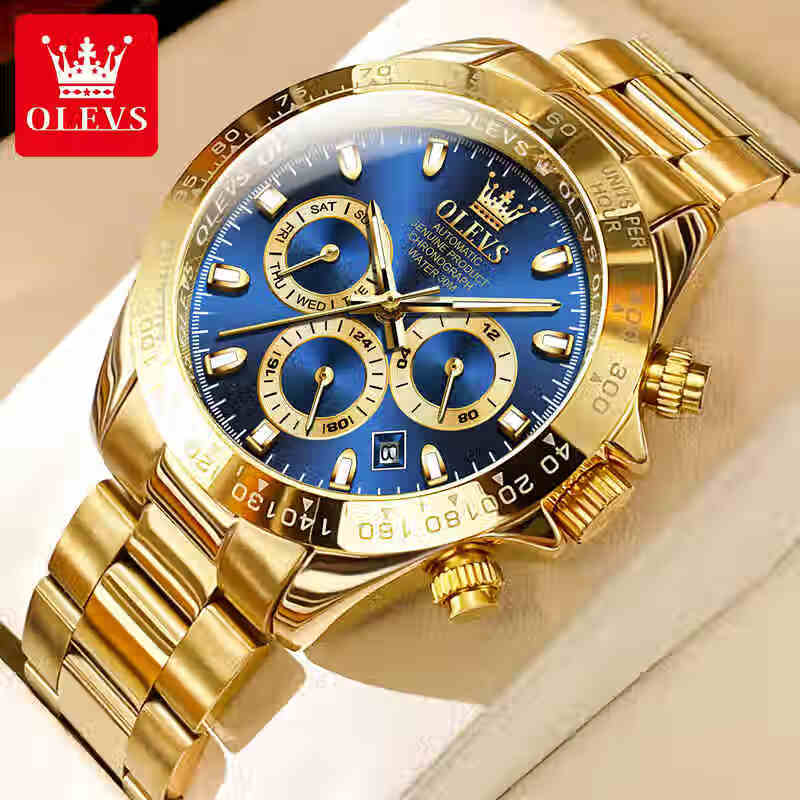 劳力士王子瑞士进口手表男士款迪通拿机械表白熊猫迪防水夜光名牌绿金迪男表 瑞士进口-蓝金迪面