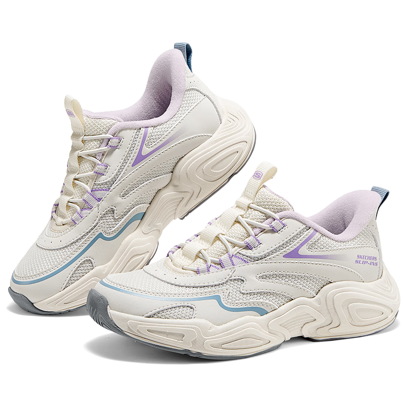 Skechers斯凯奇女童闪穿休闲运动鞋儿童一脚蹬透气百搭时尚老爹鞋319426L 乳白色/OFWT 36