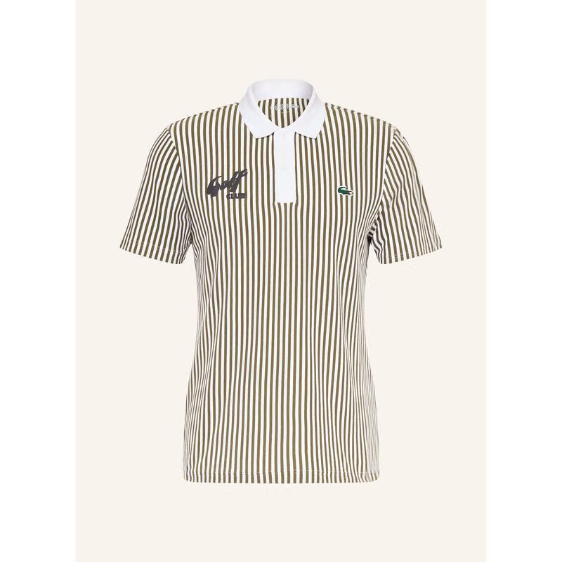 LACOSTE男士短袖條紋POLO衫高爾夫系列快干運動休閑日常通勤戶外活動 OLIV/ WEISS 均碼 |XL