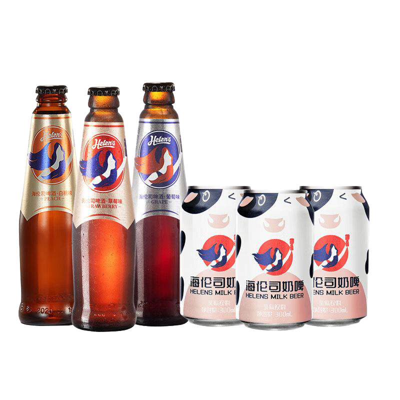 海倫司Helens啤酒果啤果味酒270ml*6瓶微醺葡萄白桃草莓味精釀hls甜啤酒 果啤+奶啤 270mL 6瓶 組合裝