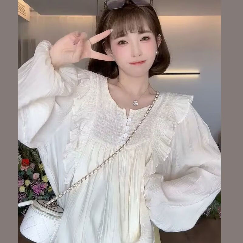 爱菲莹孕妇装春秋装衬衫长袖韩版宽松上衣时尚套装2025新款小个子两件套 白色上衣【单件上衣】 M【建议80-105斤】