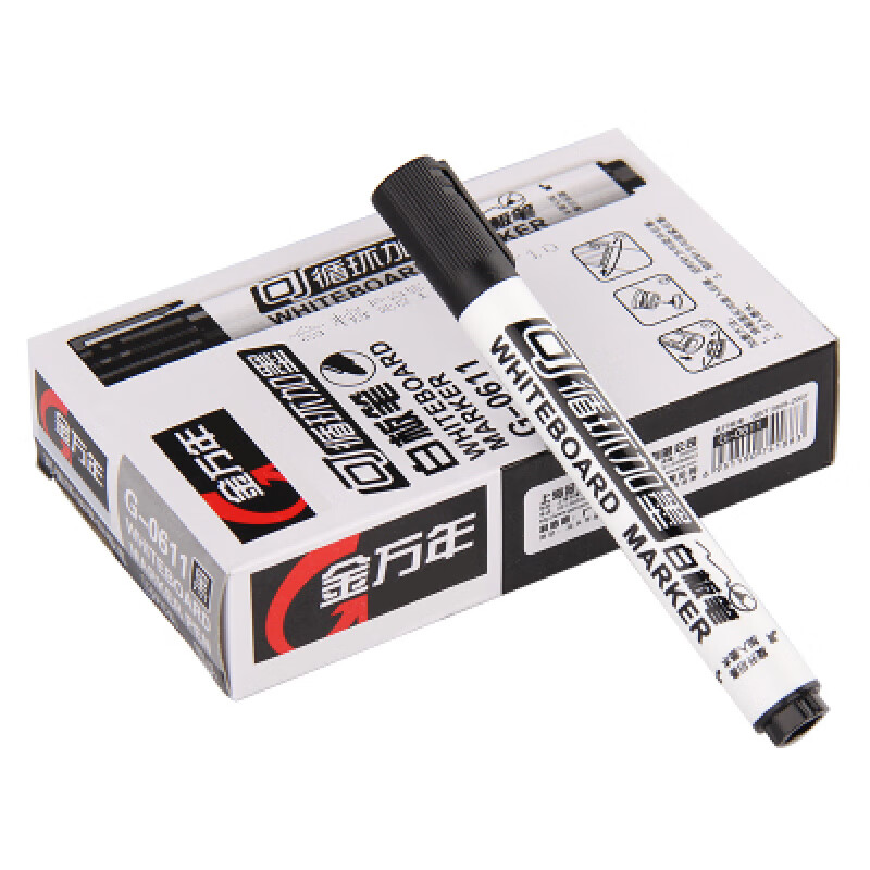 金萬(wàn)年（Genvana）10支 金萬(wàn)年白板筆 紅藍黑色可擦大容量墨水筆 可加墨水易擦辦公教學(xué)白板寫(xiě)字筆 0611黑色白板筆_10支hy