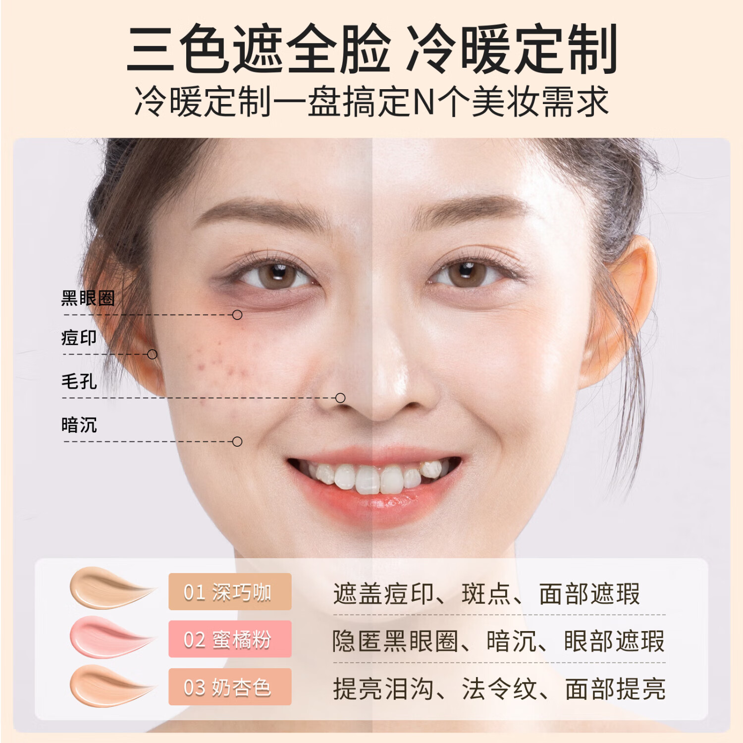 花园备忘录花园三色遮瑕【老牌国货】me花园遮瑕遮黑眼圈瑕疵mo备忘录痘印 1盘【尝鲜装/精修瑕疵 持妆不卡纹】