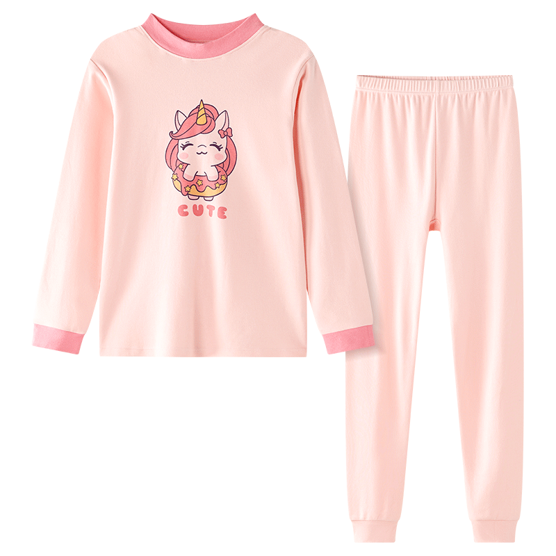 紅豆兒童純棉內衣套裝男女童秋衣秋褲睡衣棉毛衫套裝M1120粉色150