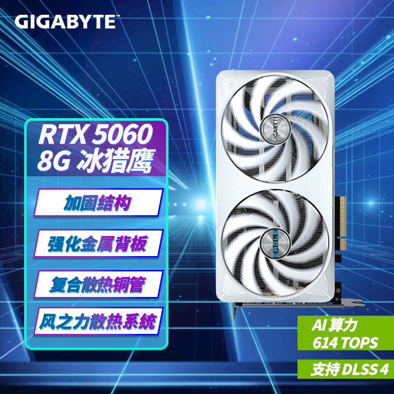 技嘉（GIGABYTE）RTX 5060 8G 5060 8G DLSS4 游戏电竞设计AI电脑显卡 5060 EAGLE ICE OC 冰猎鹰 8G