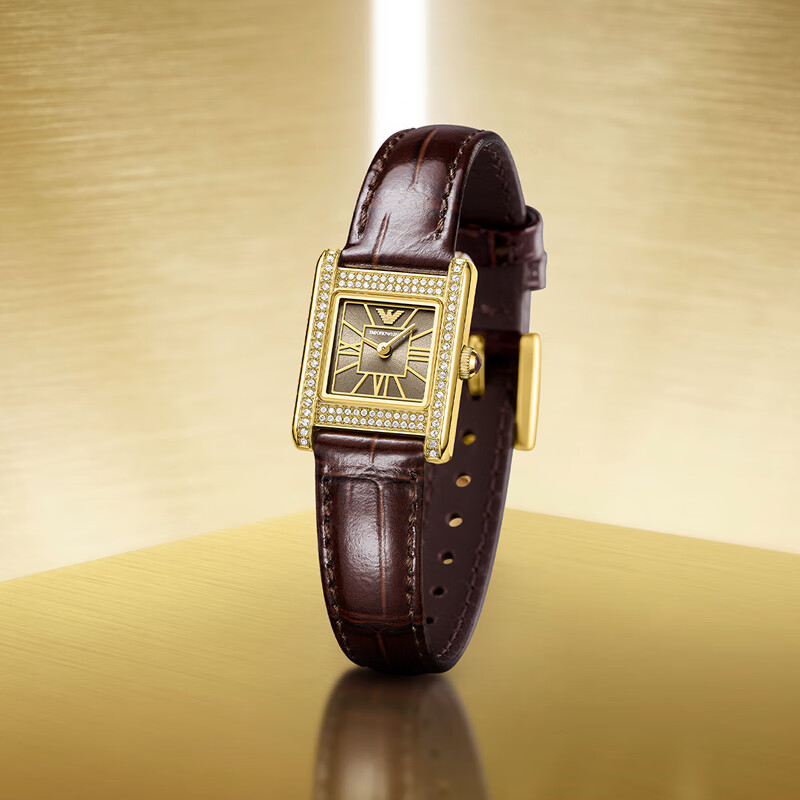 EMPORIO ARMANI手表女士小方表新品石英女轻奢时尚皮带官方正品送女友生日礼物 AR11705