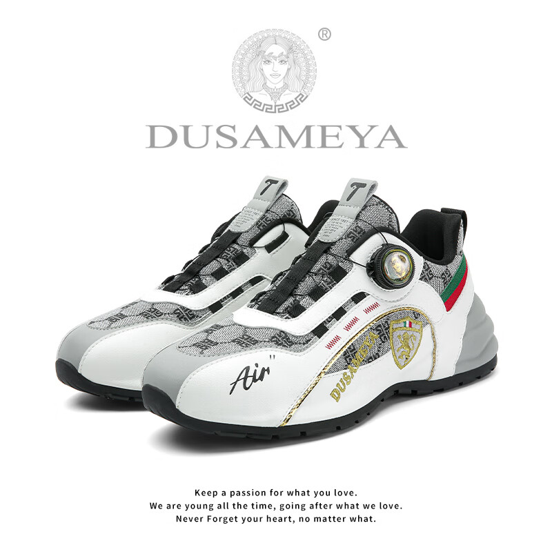 杜莎米娅春季透气运动鞋高端轻奢专柜同款男鞋减震纽扣鞋厚底增高休闲鞋 白灰 4.5cm内增高纽扣鞋 45