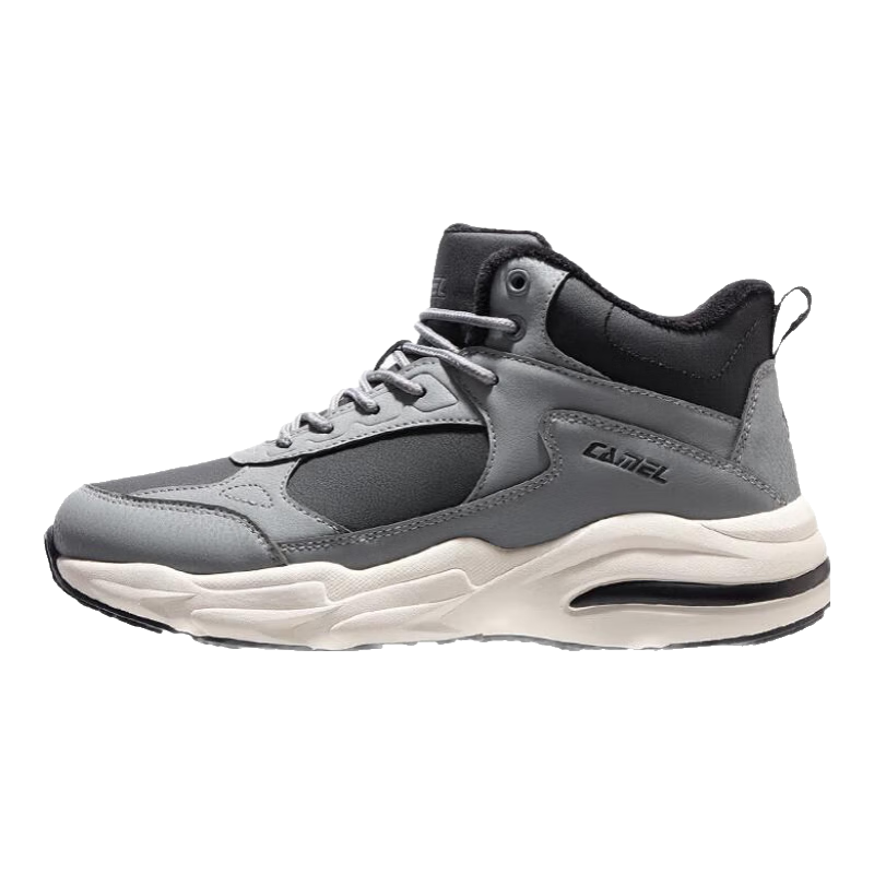 骆驼（CAMEL）加绒保暖男鞋女鞋防泼水高帮运动休闲鞋 3635，中灰/黑，男 44