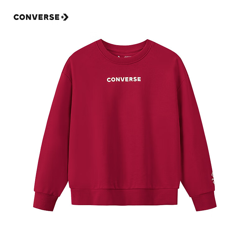 Converse匡威童装男童卫衣2025秋季新款复古潮流学院风中大童时尚休闲上衣 杰斯特红 150 /72 【建议身高140-152cm】 74元