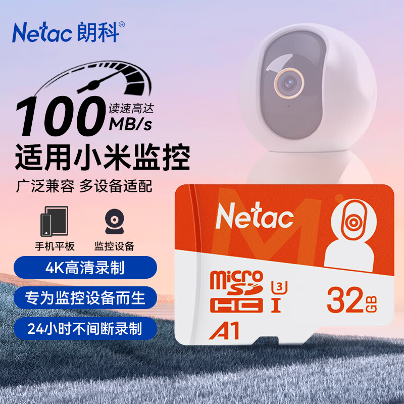 朗科（Netac）32GB TF（MicroSD）存储卡 A1 U3 4K 适配小米监控摄像头行车记录仪内存卡 专业监控pro版