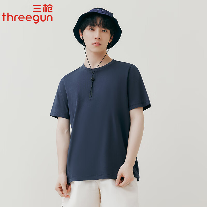 三枪男士夏季宽松型纯棉薄款圆领短袖休闲外穿中青年T恤衫半袖文化衫 夜空蓝 3XL （185/105) 京东折扣/优惠券