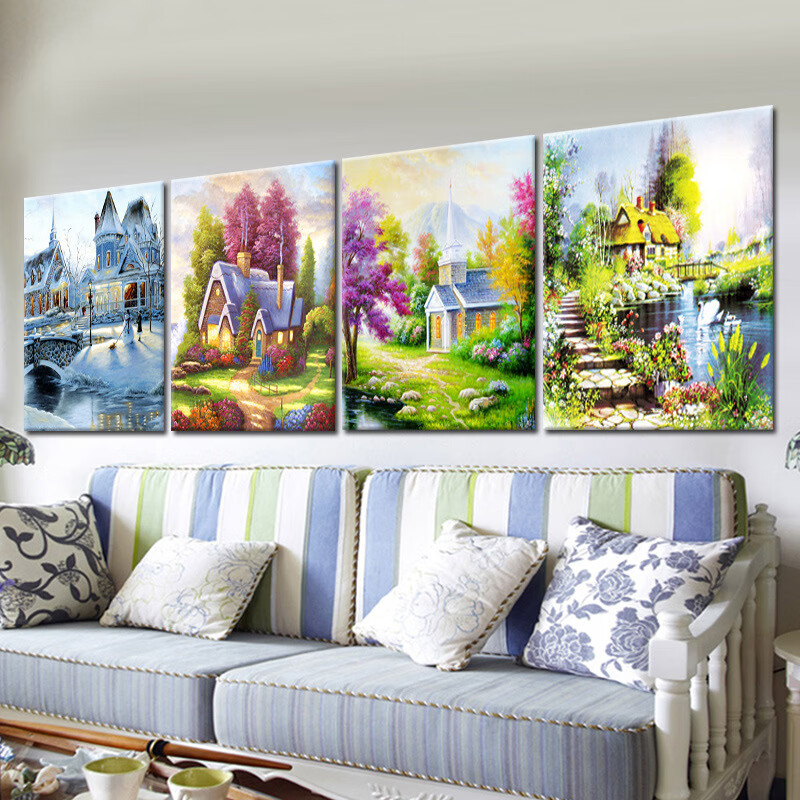 美岸（Meian）一件新款鉆石畫客廳滿鉆四季之美春夏秋冬貼鉆畫點(diǎn)鉆石十字繡 滿鉆50*50【春】