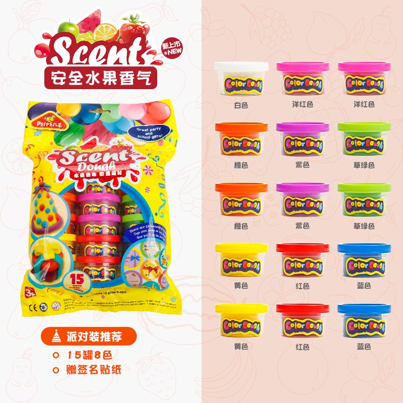 培培樂(lè )（PEIPEILE）12色面粉泥3D橡皮泥手工泥小麥彩泥安全英文版出口裝 水果香派對組合贈簽名貼紙透明