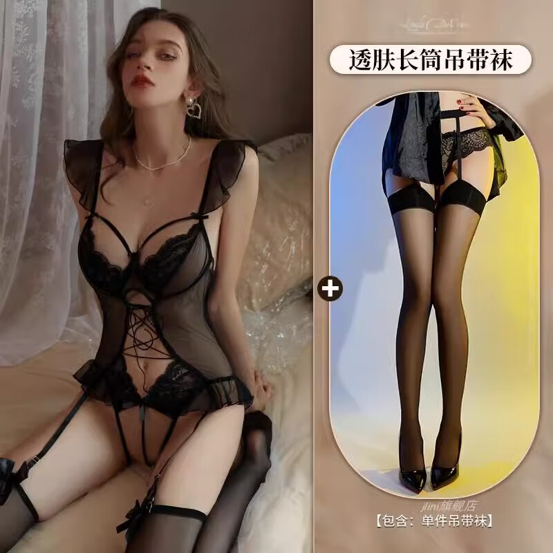 悄趣内衣大尺度约会小套装情感趣味一次性黑丝袜袍勾魂禁欲系qq袍 [性感红]诱惑开档连体衣(珠串开 M[适合80-110斤]