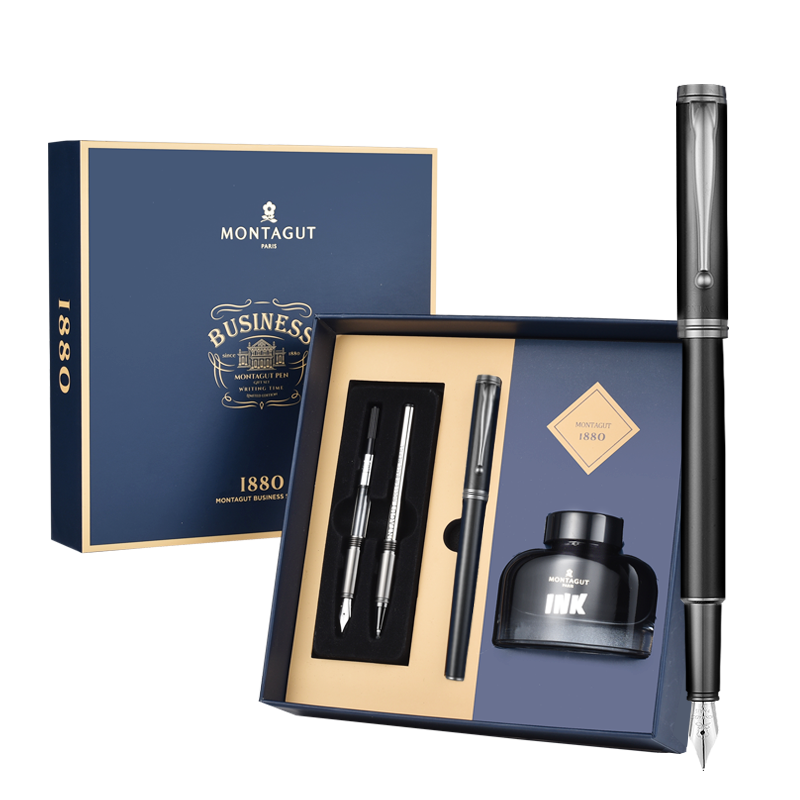 梦特娇（MONTAGUT）【热门商品】钢笔学生书法练字钢笔美工笔宝珠笔礼品墨水礼盒优越三合一系列雅典黑