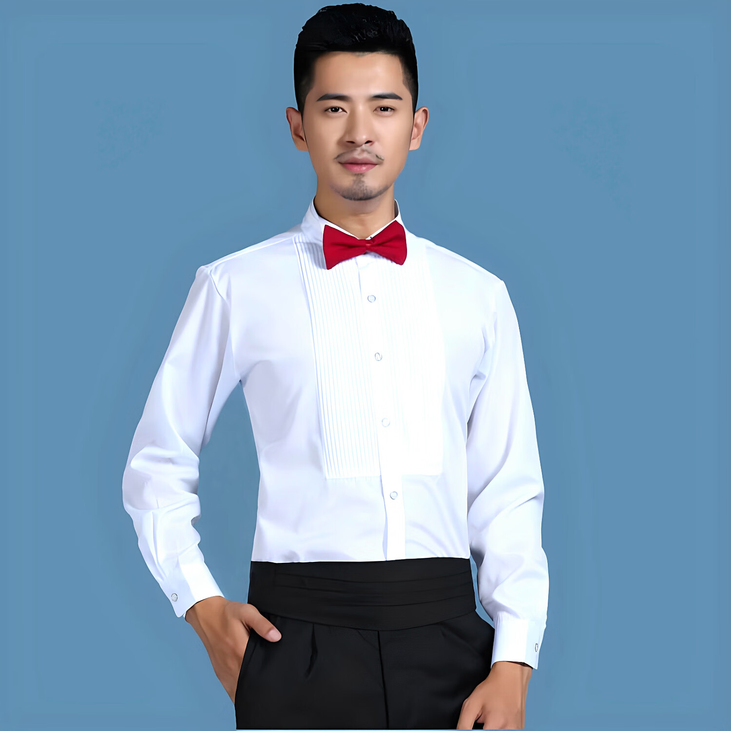 白衬衫演出服男中学生大合唱舞台男装长袖领结衬衣歌手主持表演服