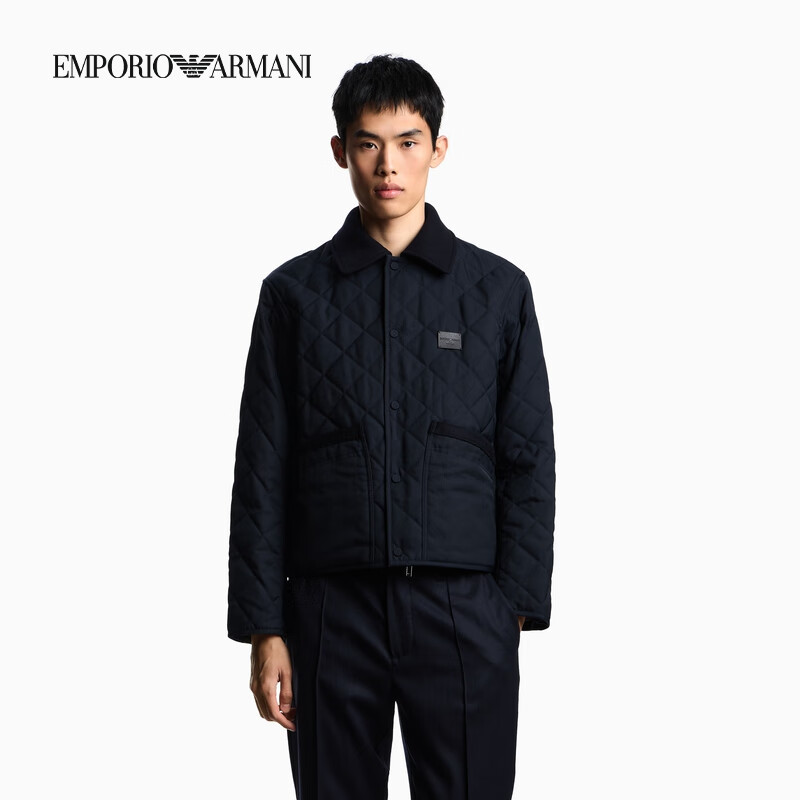 EMPORIO ARMANI/阿玛尼官方旗舰新款男士短款轻薄翻领衬衫领棉服外套秋冬 UB118-海军蓝色 50 (L) (推荐：150-165斤)