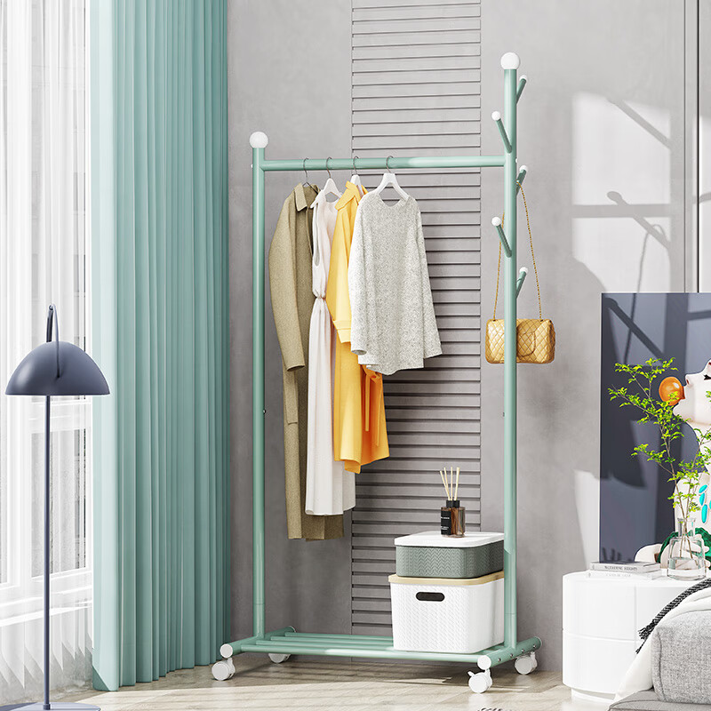 溢彩年华晾衣架落地卧室简易晾衣架子移动家用室内房间衣服衣帽架杆式小型 薄荷绿