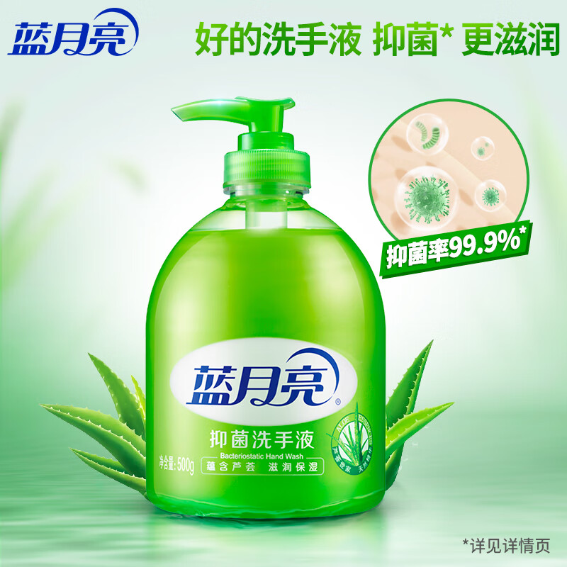 蓝月亮芦荟抑菌洗手液 抑菌率99% 保湿滋润 丰富泡沫 温和不刺激 【500g*2+500g*2补充装】4瓶装